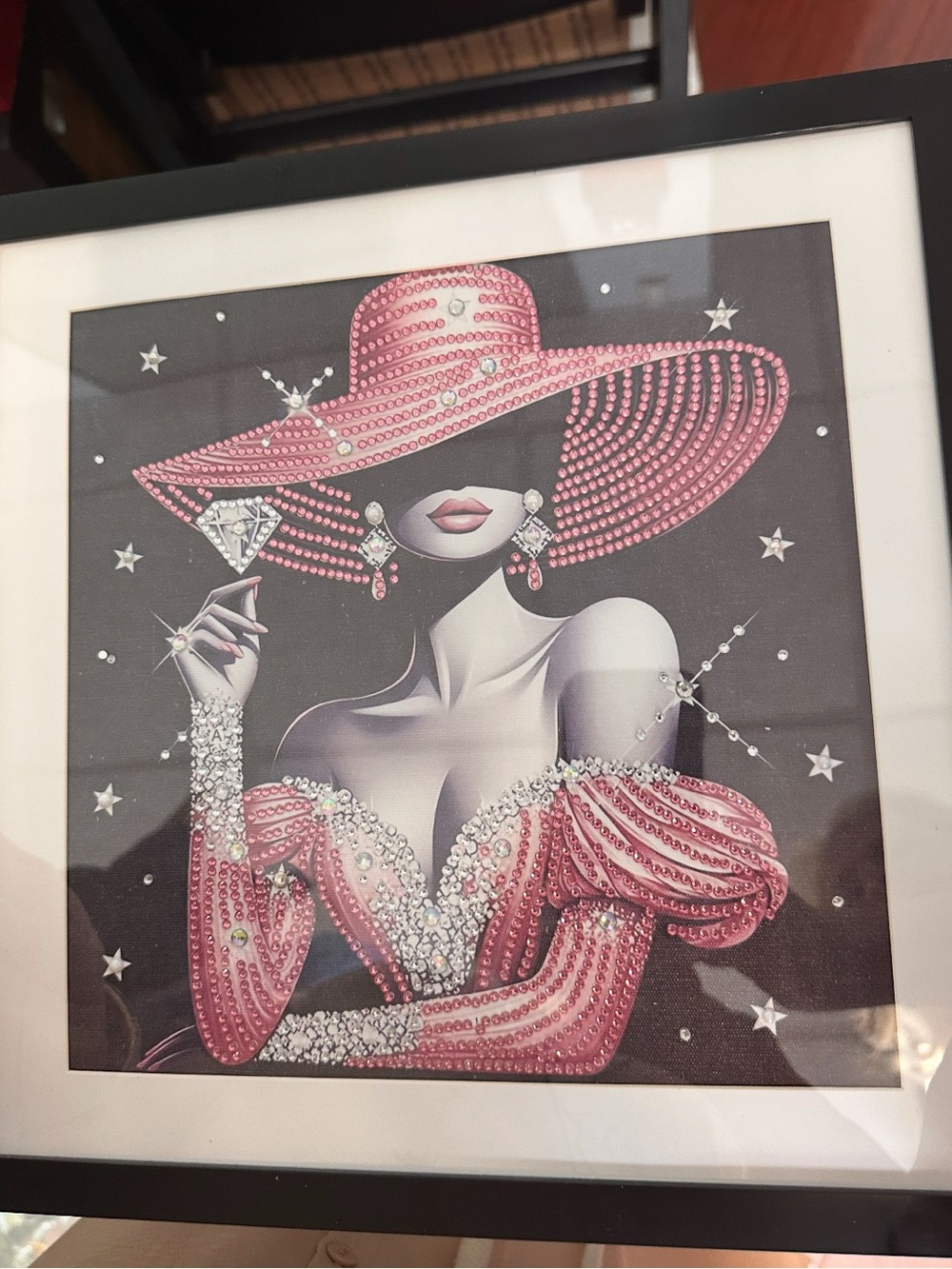 Elegant Pink Hat & Dress Wall Art diamond painting hand made in US new